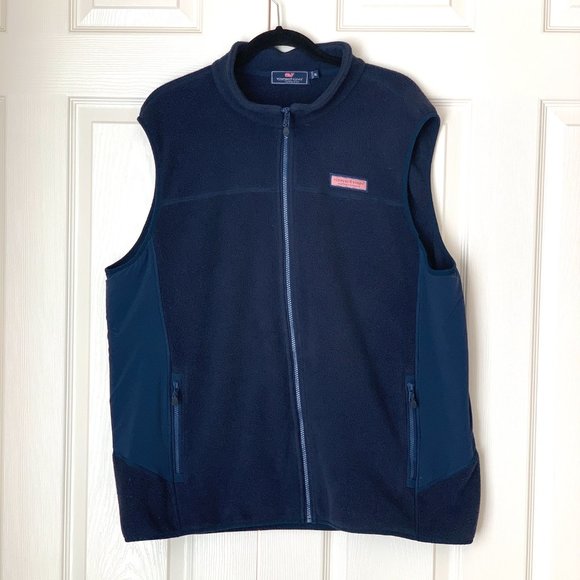 VINEYARD VINES Men s Fleece Full Zip Vest Navy Pockets - Picture 5 of 10